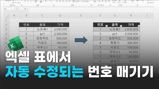 엑셀 표에서 자동수정되는 번호 매기기/1에서 10000까지 순번 매기기