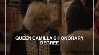 Queen Camilla is presented with an honorary degree by sister-in-law Princess Anne