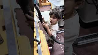 Cleaning the workshop with my son 
