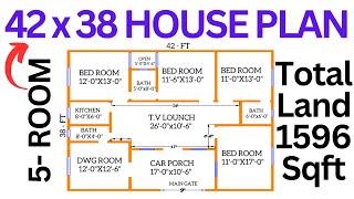 HOUSE PLAN 42x38 DESIGN .6 MARLA HOUSE1596 SQUARE FT. हाउस प्लान 38x42 डिज़ाइन। .LAYOUT PLAN