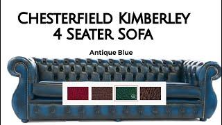 Chesterfield Kimberley 4 Seater Sofa Antique Blue Real Leather