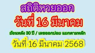 สถิติหวยออกวันที่ 16 มีนาคม ย้อนหลัง 30 ปี แนวทาง16/3/68