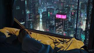 Cyberpunk Future City - 4K Wallpaper - Window Sound Ambience 3 Hours Sleep ASMR