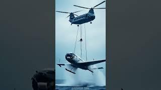 Helicopter Lifts Crashed Plane from Ocean in Daring Rescue Operation! ️#helicopter #rescue