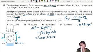 4.3c Ex3 MJ16 P12 Q15 Atmospheric Pressure at High Altitude | AS Density | CAIE A Level 9702 Physics