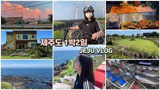 [ENG] 1박2일 알찬 제주도 여행 브이로그 JEJU VLOG 숙소, 맛집, 해녀체험, 제주동문시장, 전동바이크, 카페, 투명카약