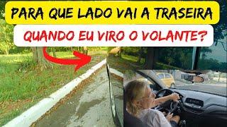 Para que lado vai a TRASEIRA quando eu VIRO o VOLANTE?