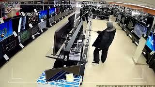 surveillance camera footage shows man using "magical hammer" to clean up a trashed store (wholesome)