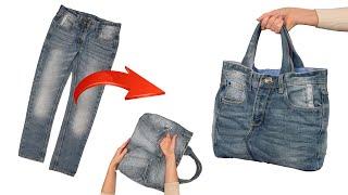 Very simple way to sew a bag from old jeans - great reuse idea!