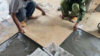 Amazing Construction Living Room Floor With Sand, Cement & Install Ceramic Tiles Step By Step