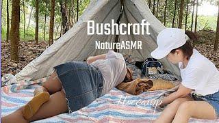 Girl Solo Bushcraft Camping Alone- 3 Days Overnight in the Wild, Relax in a Tent with Nature ASMR