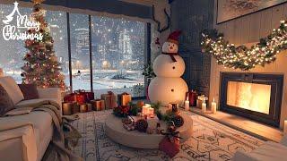  Christmas 2025 in a Cozy Luxury House | Christmas Jazz with Snow and Fireplace for Stress Relief