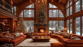 Cozy Christmas Ambience with Christmas Jazz Instrumental Music  Snowfall, Fireplace Sounds to Relax