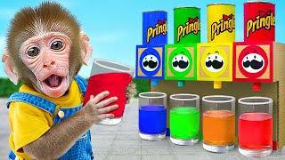 KiKi Monkey test Four Elements Pringles Chips Machine & Coca Fanta Pepsi with Duck |KUDO ANIMAL KIKI