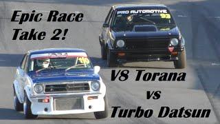 Another epic race! V8 Holden Torana vs CA18 Turbo Datsun IPRA Improved Production Baskerville 2022