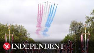 View from inside the Red Arrows during Buckingham Palace coronation flypast