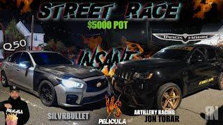 STREET RACE JEEP TRACK HAWK VS Q50 UPGRADED TURBO *you wont believe what happens GTR VS M4 POV