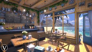 Cozy Coastal Cafe | Day & Sunset Ambience | Soothing Ocean Waves & Relaxing Nature Sounds