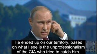 Putin on Edward Snowden; takes a dig on America