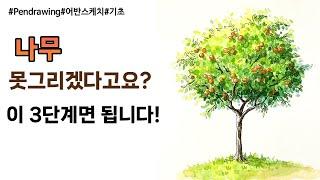 펜드로잉/어반스케치/나무 그리기 3단계면 끝/수채화 배우기/오렌지 나무 그리기