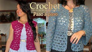 Chaleco o saco tejido a crochet calados y explicado para todas las tallas 