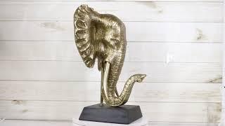 Large 18"H Gold Patina Safari African Bush Elephant Sculpture On Museum Base