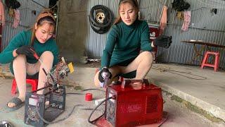 The girl repaired an electronic welding machine with severely damaged components.