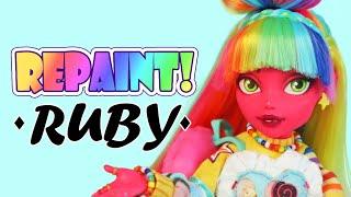 Repaint! Ruby, the Rainbow Skater Girl  Custom Monster High Lagoona Doll