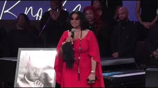 Karen Clark Sheard honors Bishop Michael Brooks and sings 'Higher Ground'.