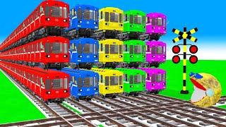 【踏切アニメ】あぶない電車 Ms PACMAN Vs 5 Train Crossing  Fumikiri 3D Railroad Crossing Animation #1