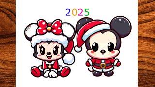 How to draw mickey mouse and minnie mouse christmas  2025 Easy draw art for kids