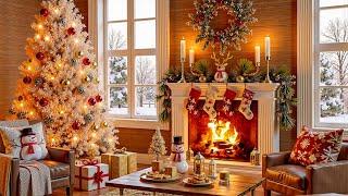 Morning Christmas Ambience at Home with Relaxing Christmas Jazz Music and Cozy Fireplace