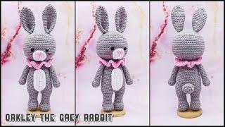 Crochet Adorable Grey Bunny with Pink Collar Oakley The Grey Rabbit Tutorial