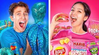 I ATE a 100-Year-Old OCTOPUS | Blue Pink Food Challenge