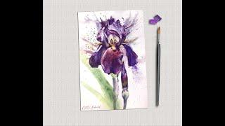 Watercolor painting tutorial. Watercolor Iris. BabiichukArt. Акварельный Ирис