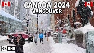  【4K】️️️ EXTREME SNOWFALL in Canada!!! Downtown Vancouver BC, Canada 2024.