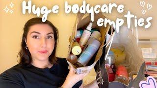 my big body care empties! lots of body creams and fragrance mists