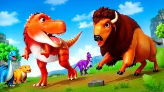 Giant Trex vs Angry Bison: Epic Faceoff - Jurassic World Battles | Crazy Dinos Rescue Mission