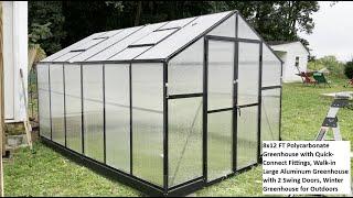 8x12 FT Polycarbonate Greenhouse with Quick-Connect Fittings, Walk-in Large Aluminum Greenhouse