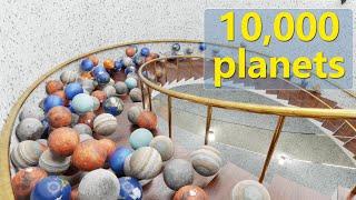 10,000 Solar system planet Balls on the spiral stairs - Blender Rigidbody simulation