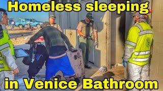 Homeless still sleeping in Venice Beach Bathroom / Venice Beach clean up Update