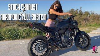 YAMAHA MT 07 2022 STOCK EXHAUST VS AKRAPOVIC