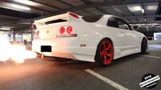 Anti lag System Nissan Skyline R33 CRAZY LOUD SHOOTING FLAMES IN GARAGE!!!