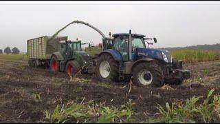 Maïs 2012 | Fendts vastgereden | New Holland T7 demo om te slepen | Jennissen | wet harvest