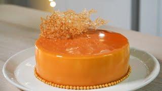 Caramel Mousse Cake. Caramel Mirror Glaze