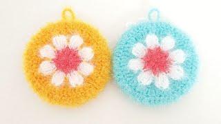 수세미뜨기/봄꽃 호빵수세미  Crochet flower dish scrubby