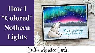 A Winter Scene Card with Northern Lights | Copic Markers and Air Brush System