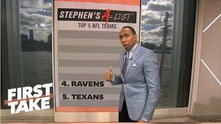 FIRST TAKE | Stephen's A-List: Chiefs is still best team in NFL, #2.Vikings #3.Lions - Mad Dog react