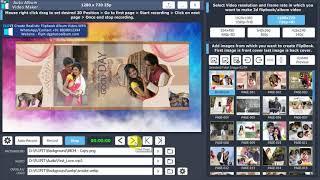 Create realistic 3d flipbook album video with animated background and overlay with audio from images