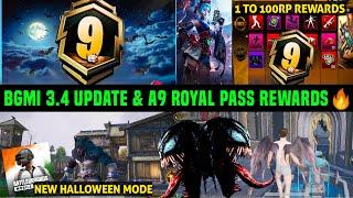 BGMI A9 ROYAL PASS REWARDS/BGMI 3.4 UPDATE FEATURES HALLOWEEN MODE GAMEPLAY/BGMI NEW ROYALE PASS A9